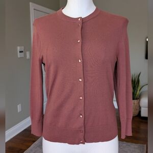 J.Crew Woman's Brown Cardigan 3/4 Sleeve Preppy Sweater Size Medium